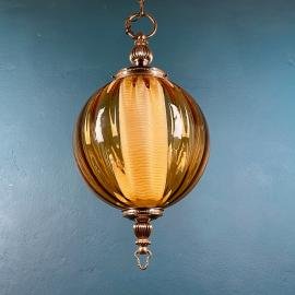 Vintage glass pendant lamp Italy '70s Glass Metal Bronze Art Deco Mid-century lighting