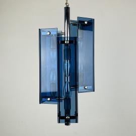 Mid-century blue pendant lamp Veca Fontana Arte Italy 1960s Space age sputnik atomic design Italian chandelier