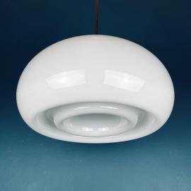 Large mid-century opaline white glass handing lamp Italy 1960s Art deco Italian modern
