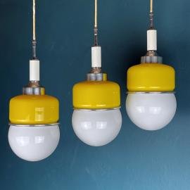 1 of 3 Retro yellow white glass pendant lamp Sijaj Hrastnik Yugoslavia 1970s Mid-century home decor Space age Vintage light
