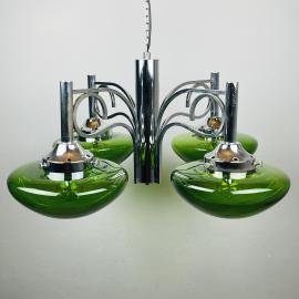 Vintage pendant lamp Sijaj Hrastnik Yugoslavia 70s Green glass Art deco Space age Atomic chandelier Mid Century Modern