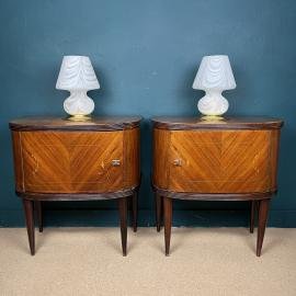 Pair of vintage wood bedside Italy 1960s wooden nightstands