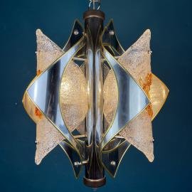 Mid-century amber Murano chrome chandelier Mazzega by Toni Zuccheri Italy 1970s Space age Sputnik atomic design