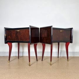 Pair of vintage wood bedside Italy 1950s wooden nightstands