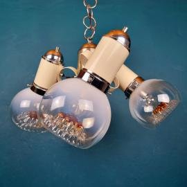 Mid-century murano glass chandelier by Mazzega Italy 1960s Vintage space age lighting Metal and glass