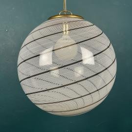 Vintage XL swirled murano glass pendant lamp Italy 1970s Mid-century modern italian lighting