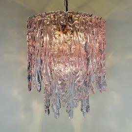 Mid-century large ice murano glass chandelier by Venini Italy 1980s