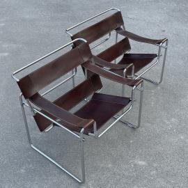 Pair of Wassily chair by Marcel Breuer Model B3 Brown Chair Italy 1980s Iconic Bauhaus Design