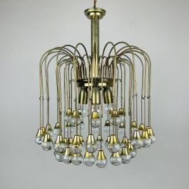 Vintage cascade glass chandelier Italy 1960s Brass and 48 glass balls