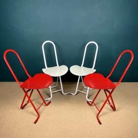 Set of 4 Folding chairs Dafne by Gastone Rinaldi for Thema Italy 1980s Red and white dining chairs