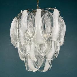 Vintage Murano chandelier by Mazzega Italy 1960s Mid-century modern italian lighting 25 lattimo glass petals