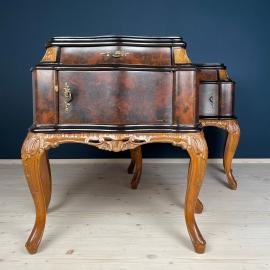 Pair of Vintage wood nightstands Italy 1950s venetian wooden bedside table