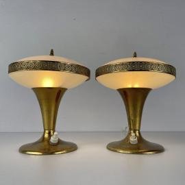 Pair of 2 vintage night lamps Italy 1950s Mid-century modern Space age light UFO table lamps