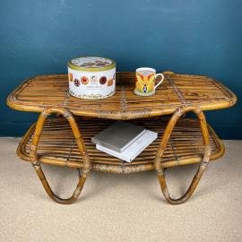 Vintage bamboo coffee table Italy 60s mid-century rattan table Bamboo side table Retro home decor