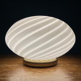 Vintage swirl murano glass night lamp Italy 80s sphere white gold table lamp space age mid-century lighting