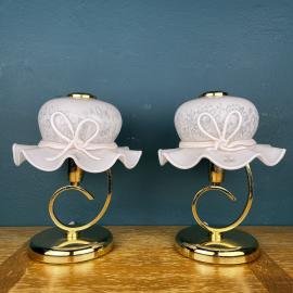 Pair of 2 pink murano table lamps Italy 1980s Woman's hat murano lamp mid-century italian lighting
