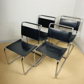 Set of 4 dining chairs design B33 Marcel Breuer/ S33 Mart Stam Black Leather Tubular Cantilever Chairs Bauhaus Modernist Mid-Century Modern