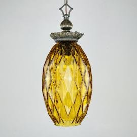 Vintage yellow glass pendant lamp Italy 70s Art deco Mid-century Modern Vintage lighting