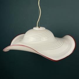 Vintage swirl white red murano glass pendant lamp Italy 1970s Mid-century lighting style Fazzoletto Petticoat murano chandelier