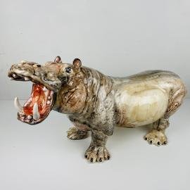 Large ceramic sculpture Hippo from Bassano Italy 1980s Vintage decor Italian Bassano Pottery