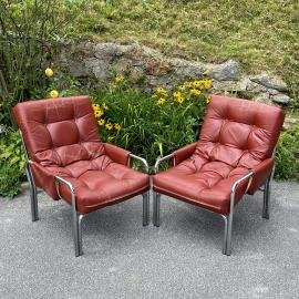 Mid-century modern red lounge armchairs Italy 1970s Set of 2 Vintage italian modern lounge chair