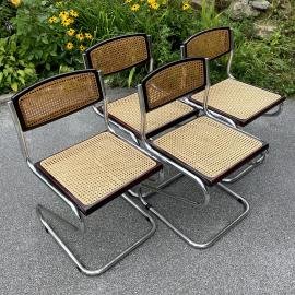 Set of 4 Tubular Frame and Cane Cantilever Zigzag Dining Chairs Italy 1970s Cesca style chair Office Dining Chair Bauhaus Modern