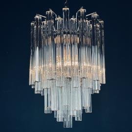 Vintage cascade Murano glass Crystal Prism Chandelier from Venini Italy 1970s