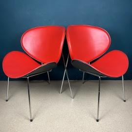 Pair of red lounge chairs Italy 1990s Mid-century modern chair design Pierre Paulin Style Orange Slice Chairs