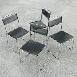 Set of 4 mid-century dining chairs Spaghetti by Giandomenico Belotti for Alias Italy 1980s Vintage chairs with chromed frames