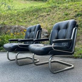 Set of 2 mid-century lounge chair Italy 1970s black vintage chair italian modern