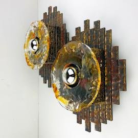 Pair of wall lamps Brutalist by Albano Poli for Poliarte Italy 1970s Mid-century italian modern lighting
