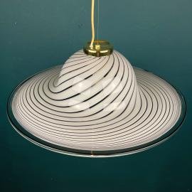 Classic swirl Murano glass pendant lamp Italy 1970s White Mid-century Lighting Vintage chandelier