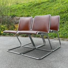 Set of 4 Tubular Frame Cantilever Dining Chairs Italy 1970s Italian chair Office Dining Chair Bauhaus Modern