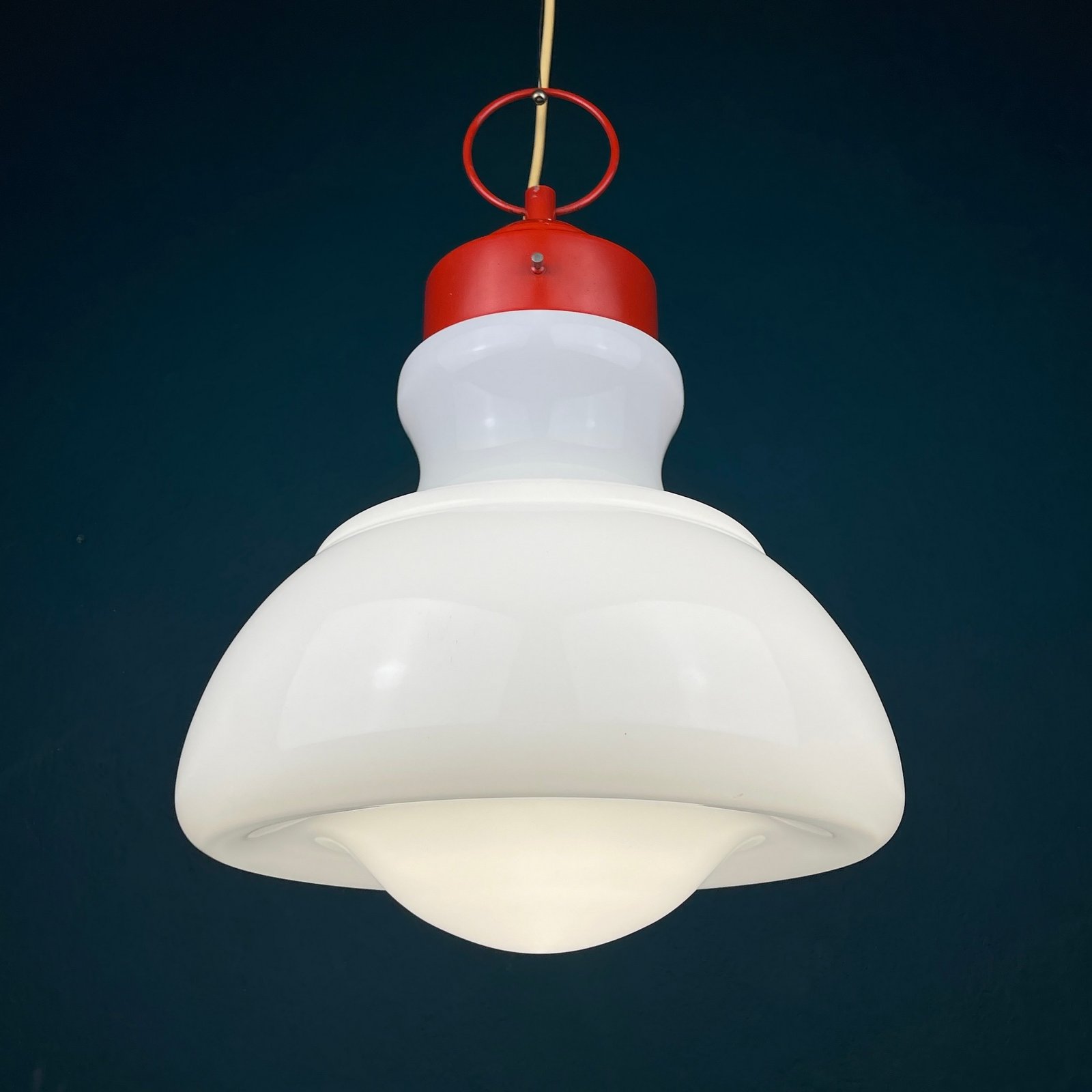 Mid-century opaline white glass hanging lamp Italy 1960s Art deco Italian modern