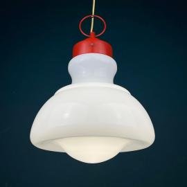 Mid-century opaline white glass hanging lamp Italy 1960s Art deco Italian modern