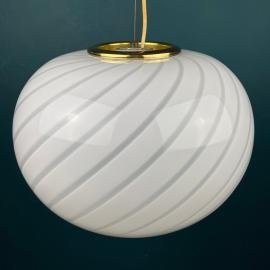 Classic swirl glass pendant lamp Italy 70s White Gold Mid-century Lighting Vintage chandelier