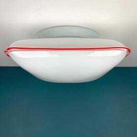 Vintage Murano glass ceiling lamp by Roberto Pamio & Renato Toso for Leucos Italy 1970s White Red Mid-century lighting