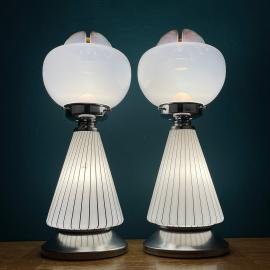 Pair of vintage white murano table lamps Vetri Murano 004 Italy 1970s mushroom table lamp art deco mid-century modern Italian lighting