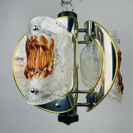 Mid-century amber Murano chrome chandelier by Toni Zuccheri for VeArt Italy 1970s Space age Sputnik atomic design