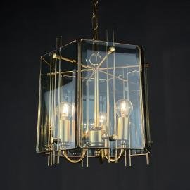 Vintage pendant lamp Italy '60s Brass Polished Glass Retro lighting Mid-century italian modern