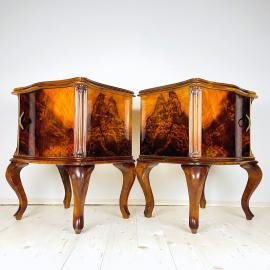 Pair of Vintage wood nightstands Italy 1960s venetian wooden bedside table