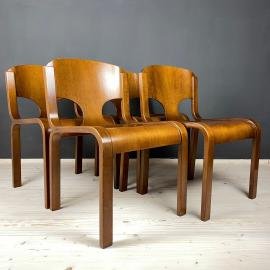 Dining chairs Set of 4 Italy 1970s Mid-century italian modern Style Carlo Bartoli