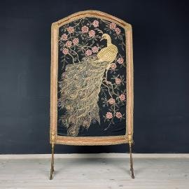 Vintage fireplace screen Italy 1930-1940s Metal and bead embroidery Vintage floor decor for living room