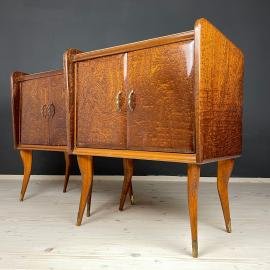 Pair of Vintage wood nightstands Italy 1950s mid-century wooden bedside table