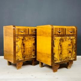 Pair of Vintage wood nightstands Italy 1940s venetian wooden bedside table
