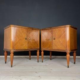 Pair of Vintage wood nightstands Italy 1950s mid-century wooden bedside table
