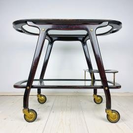 Mid-Century wood and glass bar cart trolley by Ico Parisi for De Baggis Italy 1960s