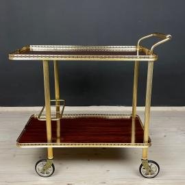 Vintage serving bar cart Italy 1970s Mid-century drink table Wood Brass trolley bar Brass Bar Wagon Drinks Trolley