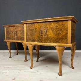 Pair of Vintage wood nightstands Italy 1950s mid-century wooden bedside table