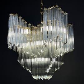 Vintage cascade Murano glass Crystal Prism Chandelier from Venini Italy 1970s